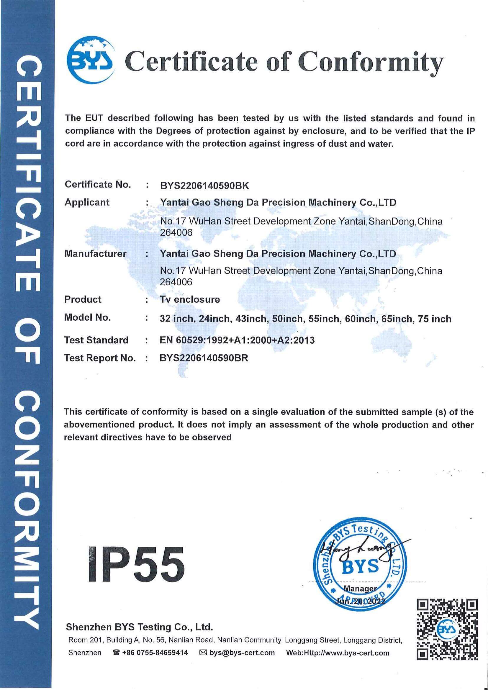 IP55 Rating Certificate